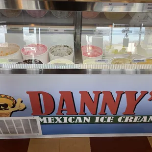 a display case of danny's mexican ice cream