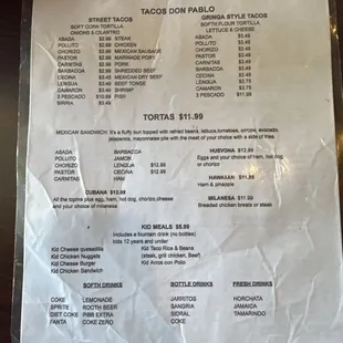 Front of menu