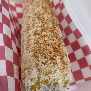 a hot dog on a stick