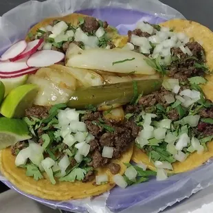 Bistec-asada tacos with all the fixings