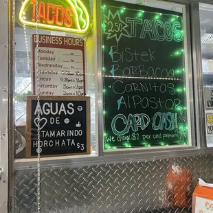 Menu and business hours