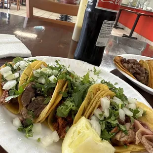 Delicious tacos and cold Mexican Coca Cola