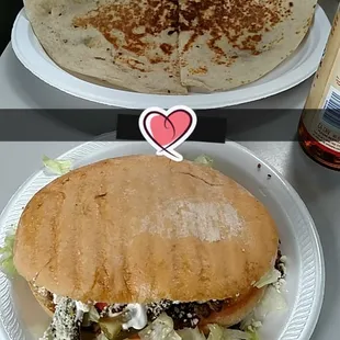 Asada torta and quesadilla