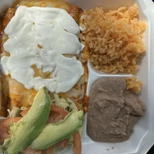 Beef enchiladas plate.