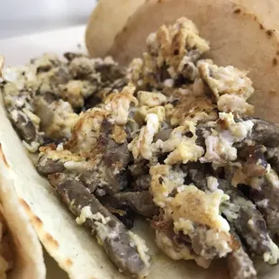 Steak and egg on housemade corn tortilla