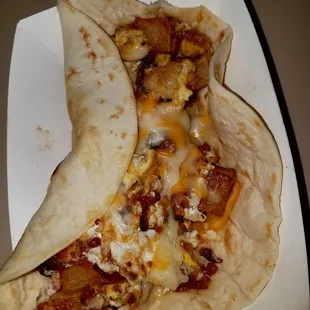Breakfast taco: 2xBacon, Egg, Cheese, Potato