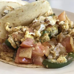 Migas on housemade corn tortillas