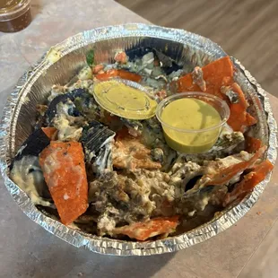 Picture after I was done, and about to throw it out.  Nachos.