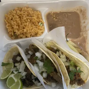 Taco plate...three meats, rice, and beans