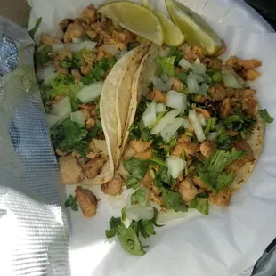 Two chicken tacos