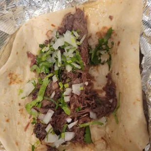 Barbacoa taco. Not fatty, just enough grease.