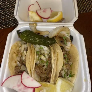 Carne asada tacos with everything. Mild