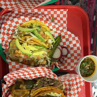 Al pastor taco, Cameron tacos, queso birria tacos