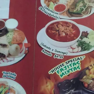 Listed menudo price, $4.99. Covered prices to the left. The entire menu has its prices covered.