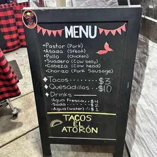 a menu on a blackboard