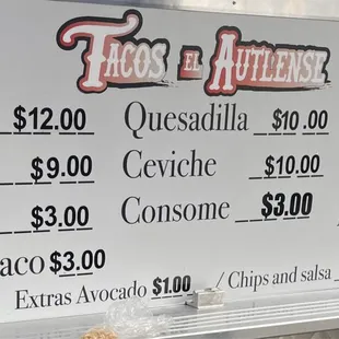 Menu and pricing 1/21/2024