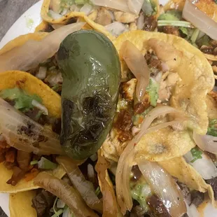 Ten Tacos! Chicken, pastor, and asada
