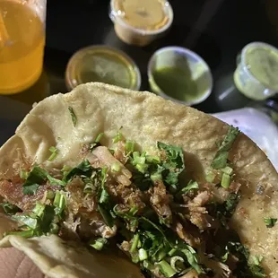 Suadero. Too crispy for my liking, but like the option to have it on a hand made tortilla.