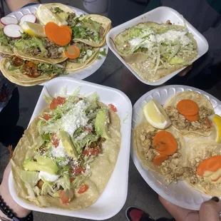 three plates of food