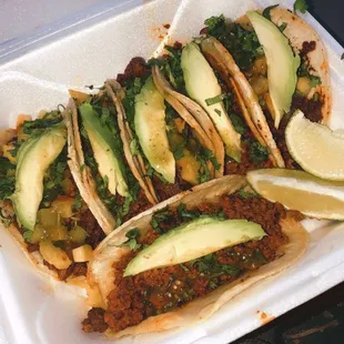 a tray of tacos