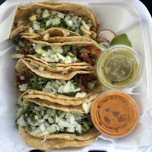 From top: Chicken, Pastor, Chorizo, Steak Tacos
