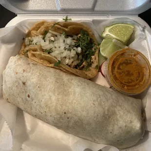 Chicken burrito and taco