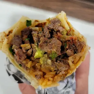 Inside the Carne asada burrito.