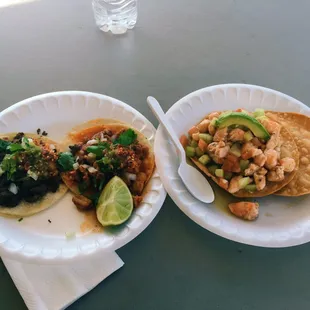 Tacos and tostada de ceviche