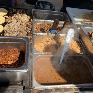 The meats. Al pastor, asada, chicken, buche, suadero, tripas, chorizo.