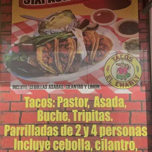 All orders come in either 4 or 6 tacos you get your choice of protein &amp; comes with a baked potato &amp; grilled green onions