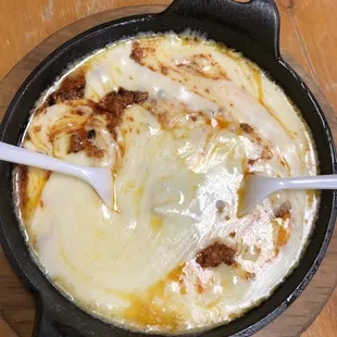 a skillet of food