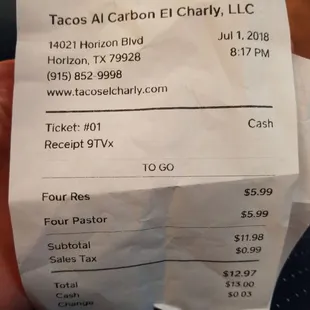 4 Tacos choice of meat comes with baked potato