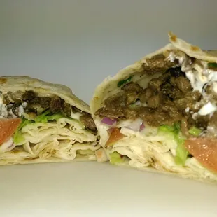 A peek inside the steak burrito.