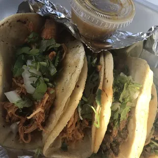 Pollo and asada tacos