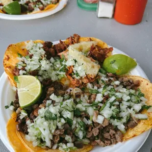 Carne asada, tripa, and al pastor--so good! $4/ea