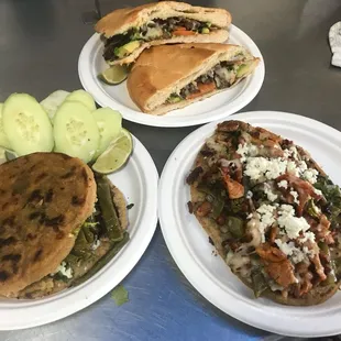 three plates of food