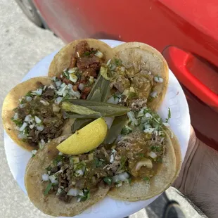 Pastor, carne asada, carnitas tacos.