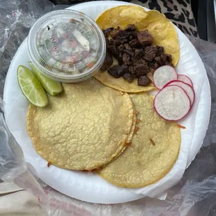 1 carne asada taco &amp; two chorizo mulitas