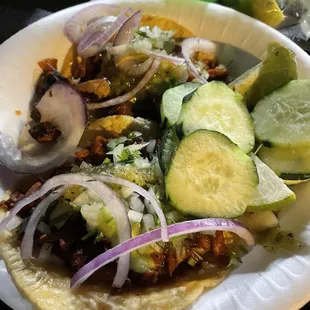 Chicken and Al pastor tacos