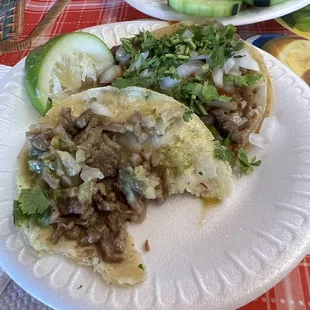 Taco de asada and taco mixo (sorry first thing to come out so I had to bite. Lol)