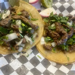 Carne Asada Tacos with onions and cilantro