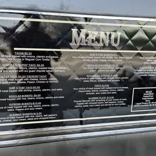 Menu and Carne Asada burrito. 5/26/23