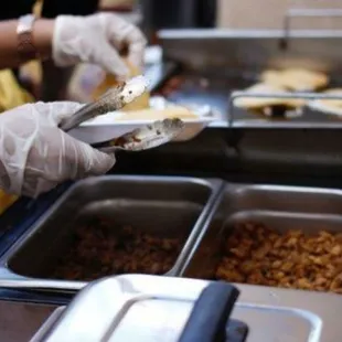 a woman serving food