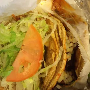 Chicken taco and bbq pork taco