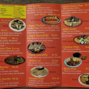 a menu for a mexican restaurant