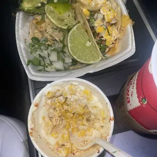 Chicken taco Pastor taco  Corn in the cup