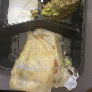 Expired guacamole and a quesadilla flooded in grease...