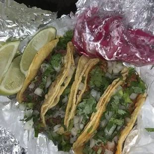 Al pastor and Barbacoa tacos