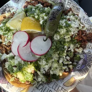 Asada, chicken and Adobada tacos