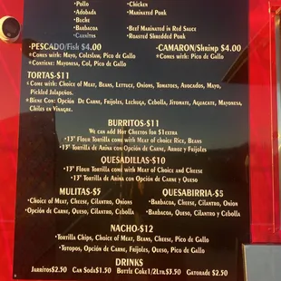 a menu on a red truck